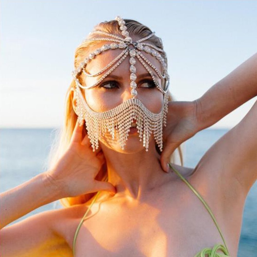 Rhinestone Fringe Jewelry Chain Mask Halloween Headpiece Accessories for Women - Picture 6 of 11